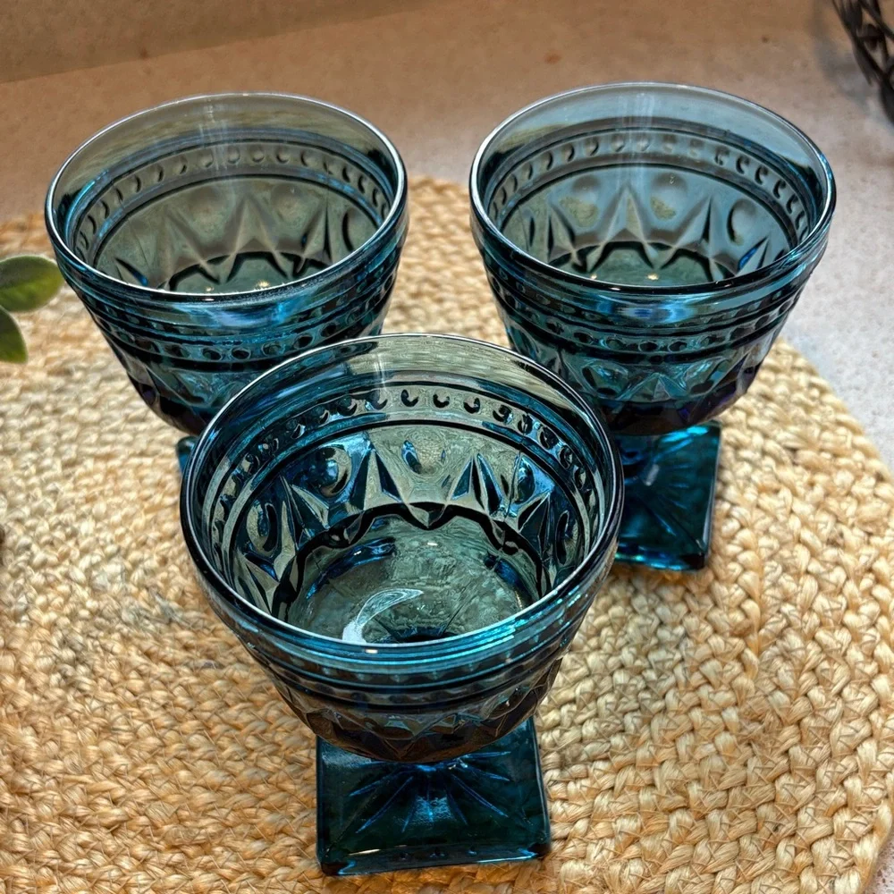 (3) Vintage Indiana Glass Colony Park Lane Blue Champagne/Sherbet Glasses